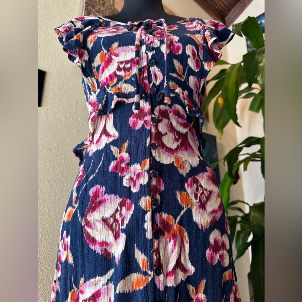Band Of Gypsie Boho Floral Maxi Dress XS Navy Pink 100% Viscose Resort Coastal - Picture 8 of 15